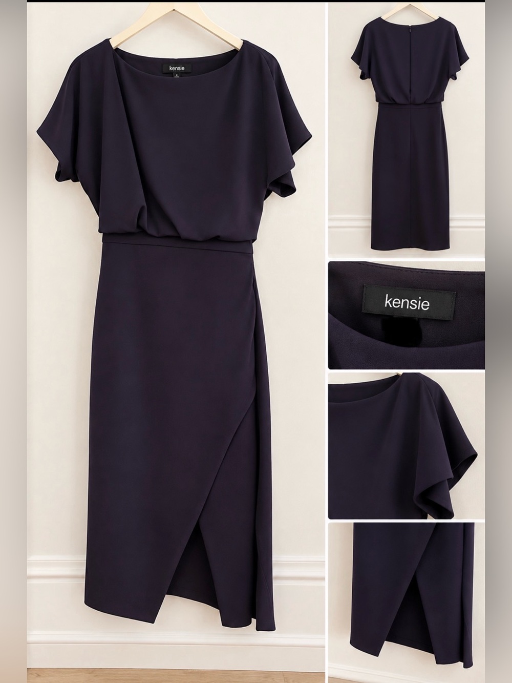 Kensie Navy Belted Midi Dress